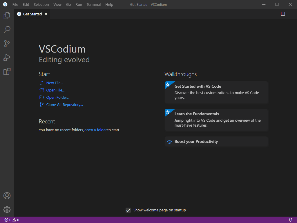 VSCodium getting started