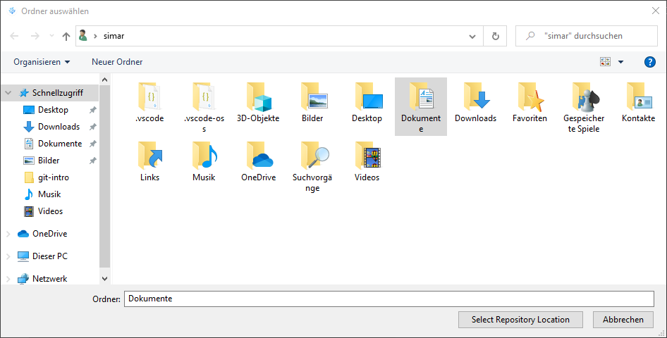 select repository location Windows